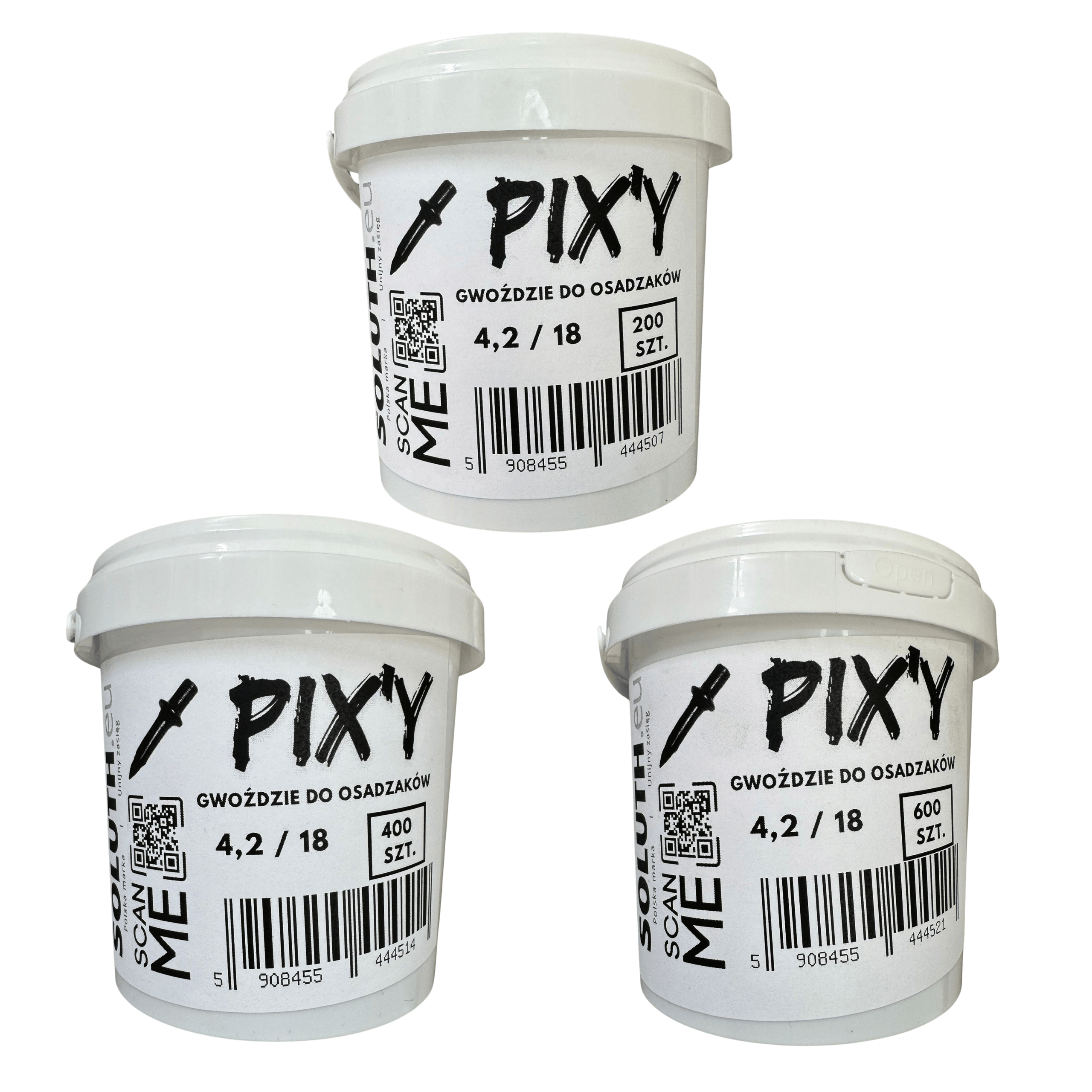 Gwoździe Pixy do osadzaka SDS 4,2x18 mm 200 400 600 szt porównanie opakowań
